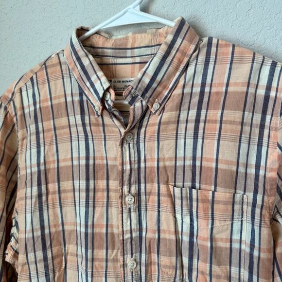 Club Monaco Pink Blue Cream Plaid Classic Button Front Shirt - Size Medium - EUC - Picture 2 of 4